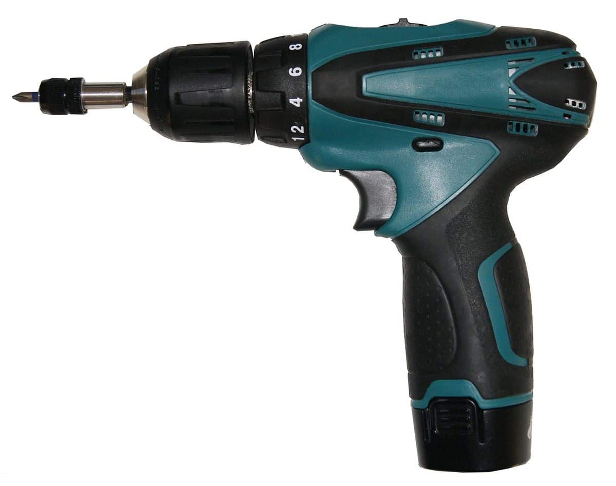 A cordless drill, the main tool needed for mounting a camera bracket to siding or brick