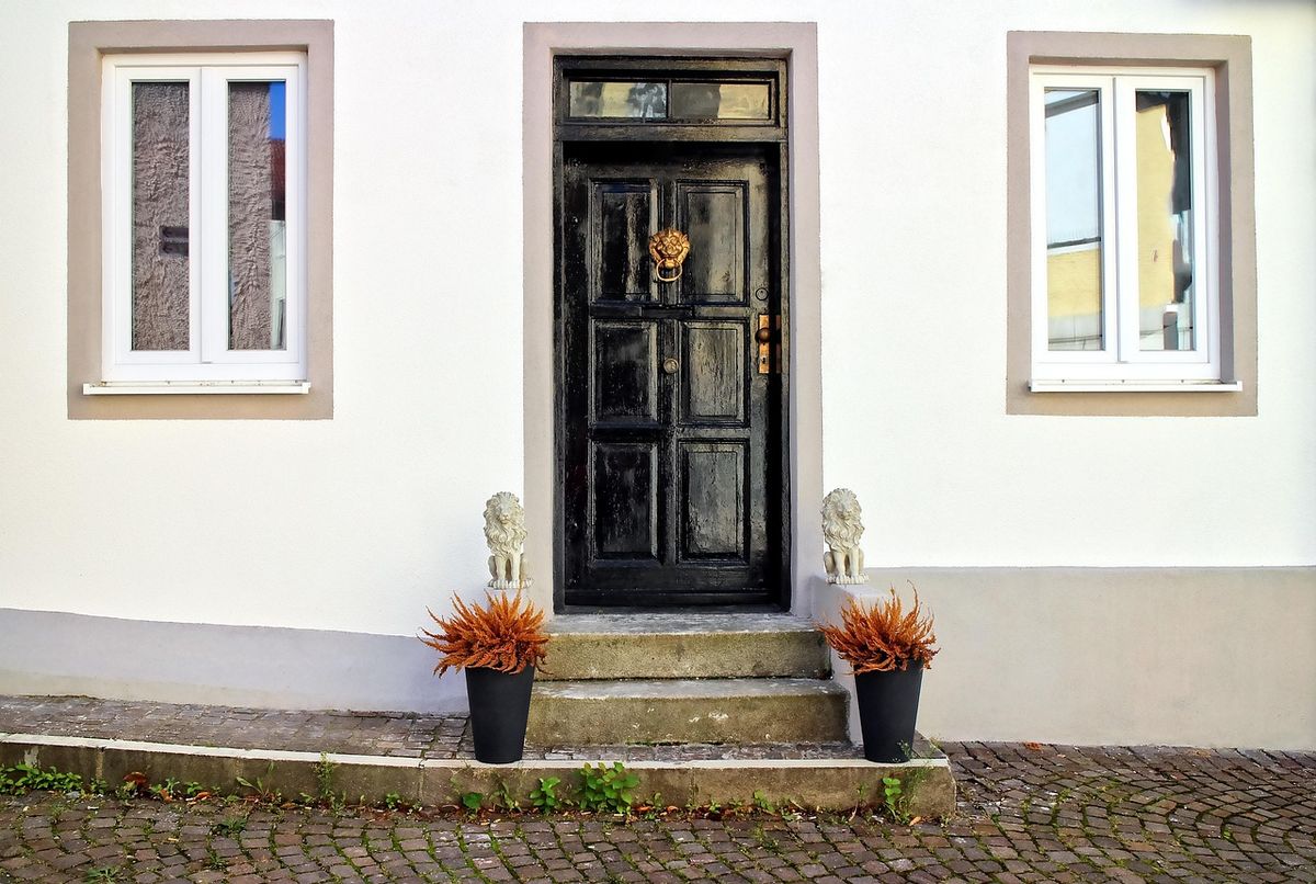 A front door entrance, a typical spot for a video doorbell