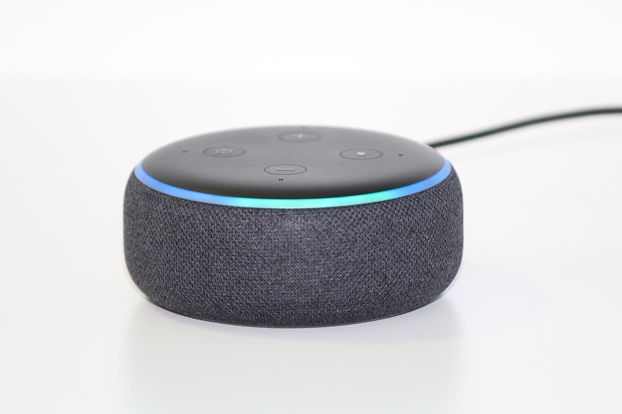 Alexa Echo device next to a smart plug in a smart home setup