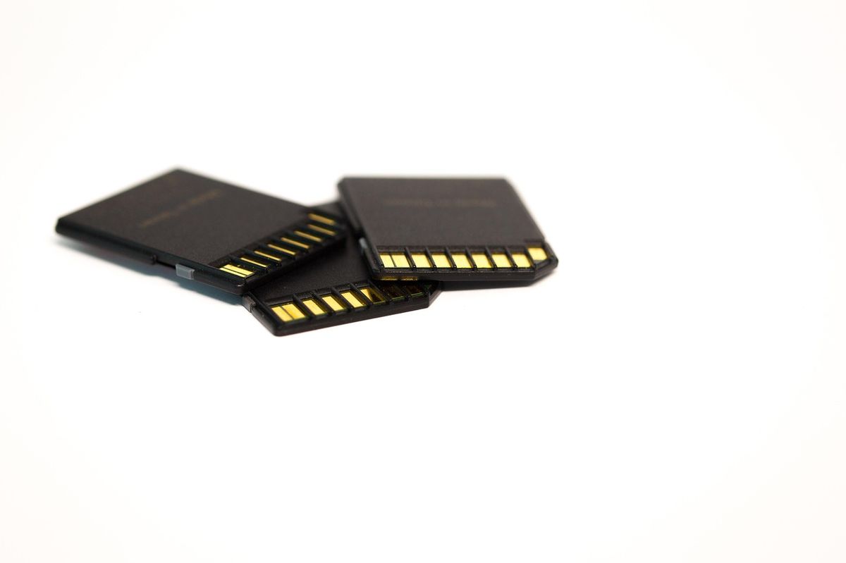 An SD memory card, the kind of removable storage used for local camera clips