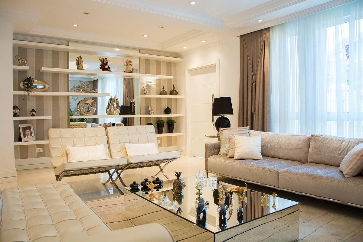 A modern living room, the kind of indoor space a security camera monitors