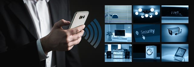 Home security system with keypad and sensors installed at front door