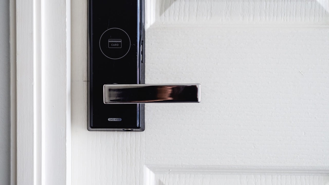 Schlage smart lock keypad on a front door